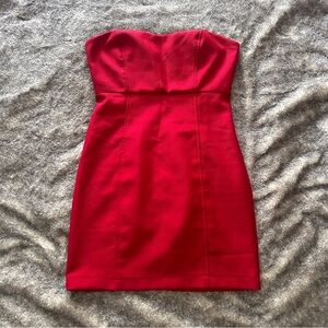 Red strapless bodycon dress